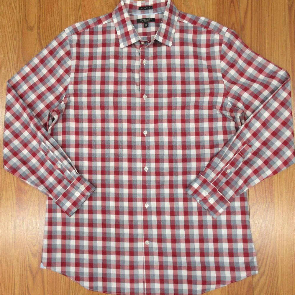 BANANA REPUBLIC GRANT FIT 100% COTTON POINT COLLAR SHIRT CHECK PLAID X-LARGE, XL